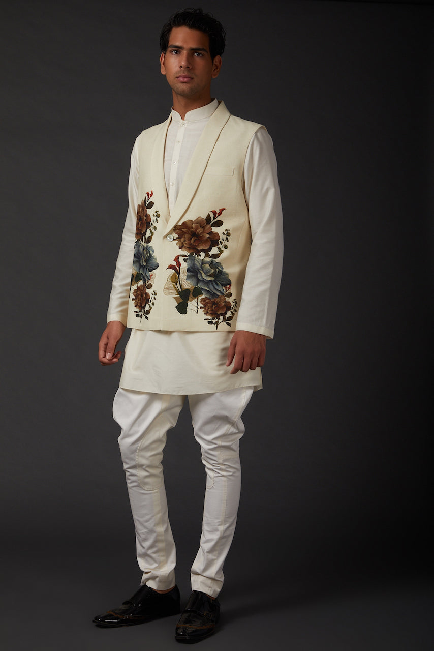 Ivory Digital Printed Bundi