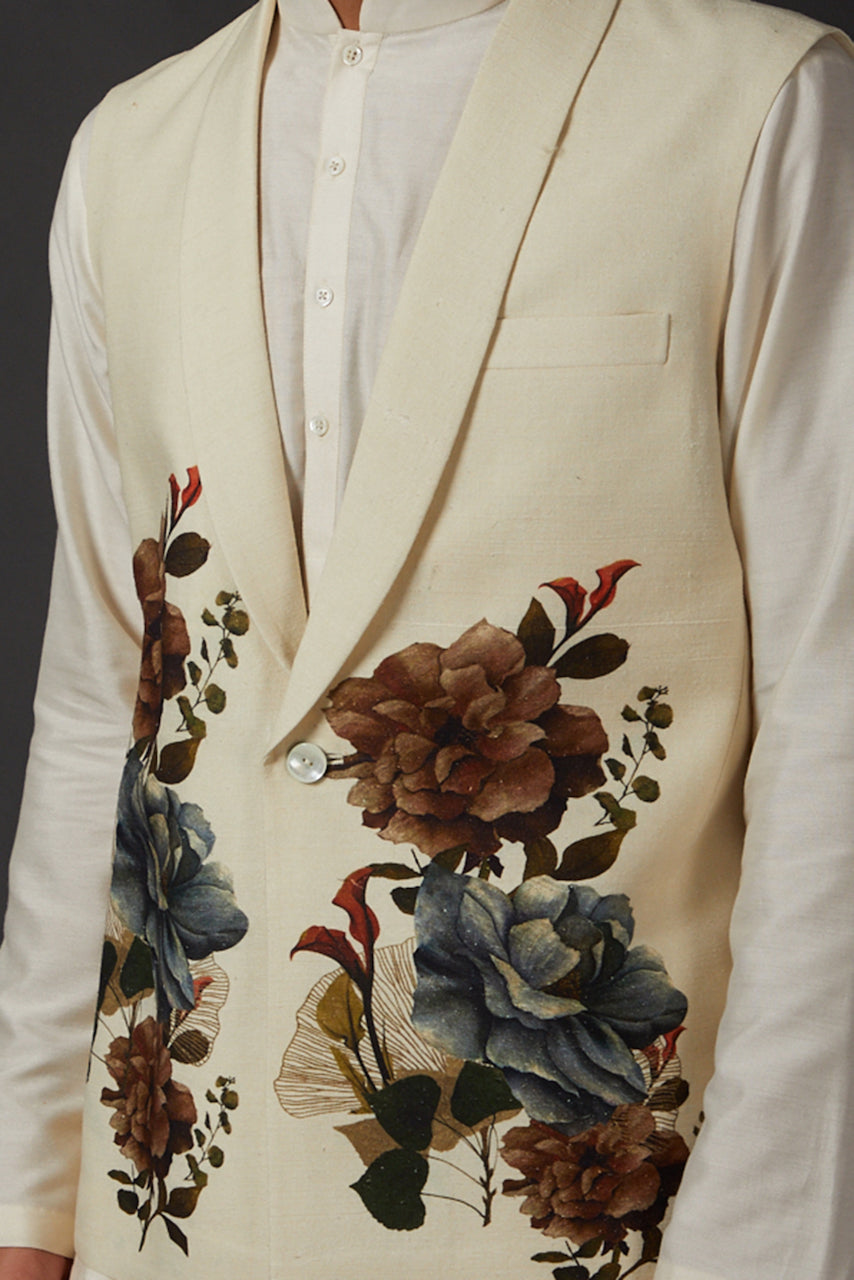 Ivory Digital Printed Bundi
