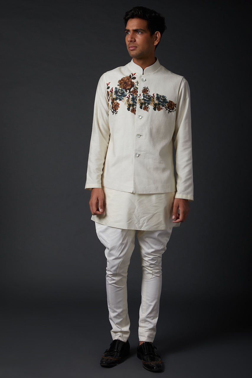 Ivory Digital Printed Bundi Matka Jacket