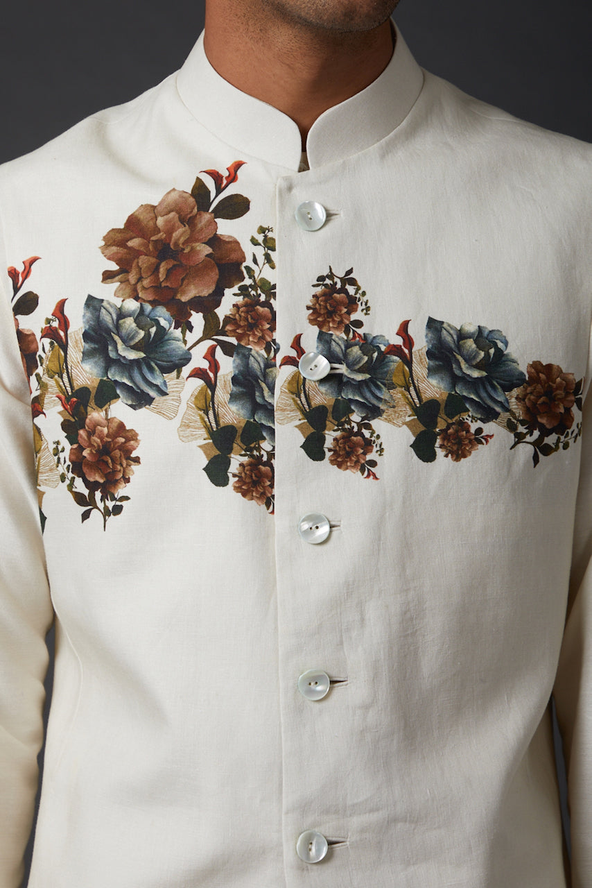Ivory Digital Printed Bundi Matka Jacket