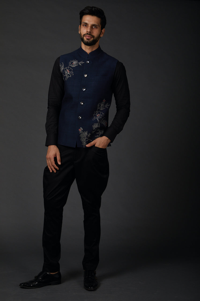 Indigo Machine Embroidered Jacket