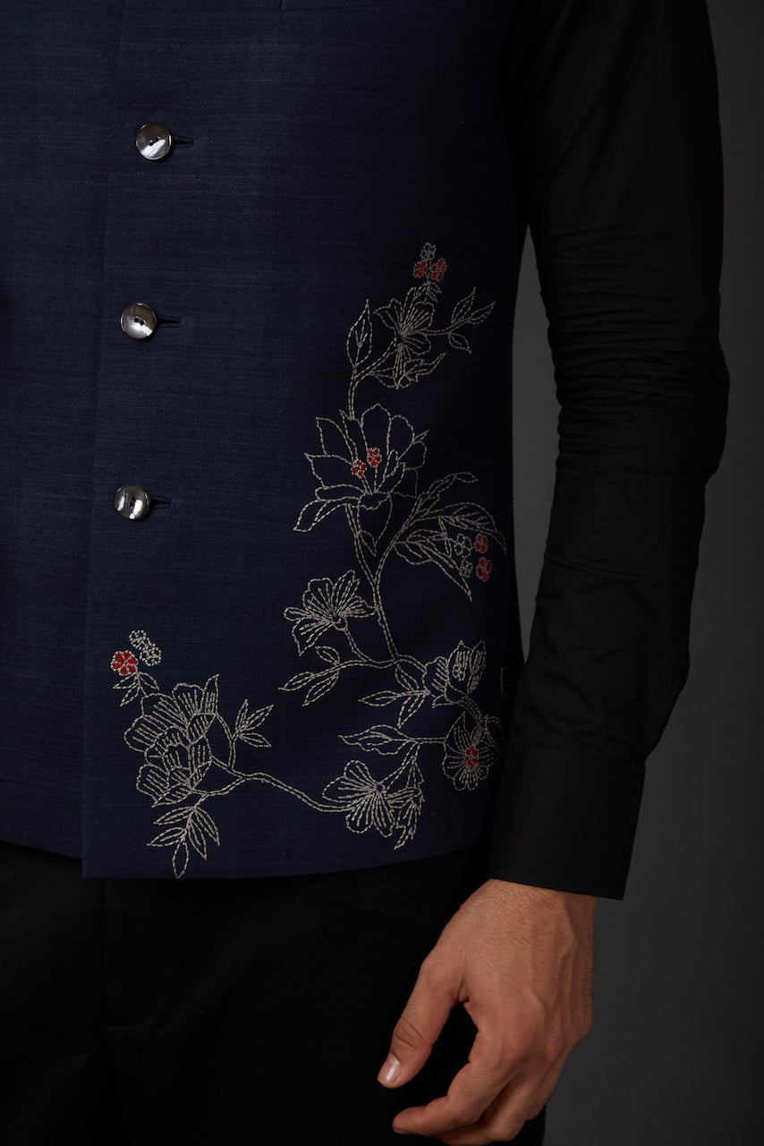 Indigo Machine Embroidered Jacket