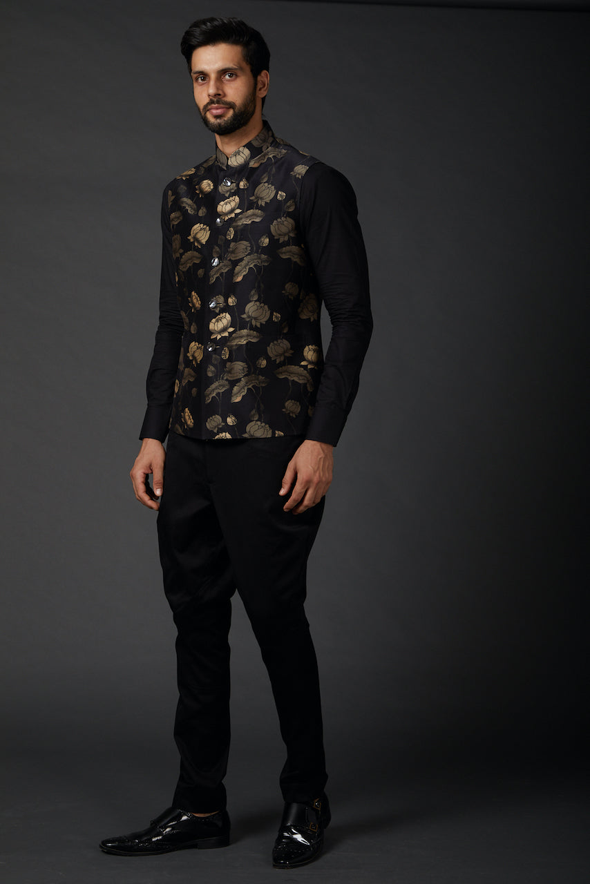 Black Chanderi Digital Printed Bundi