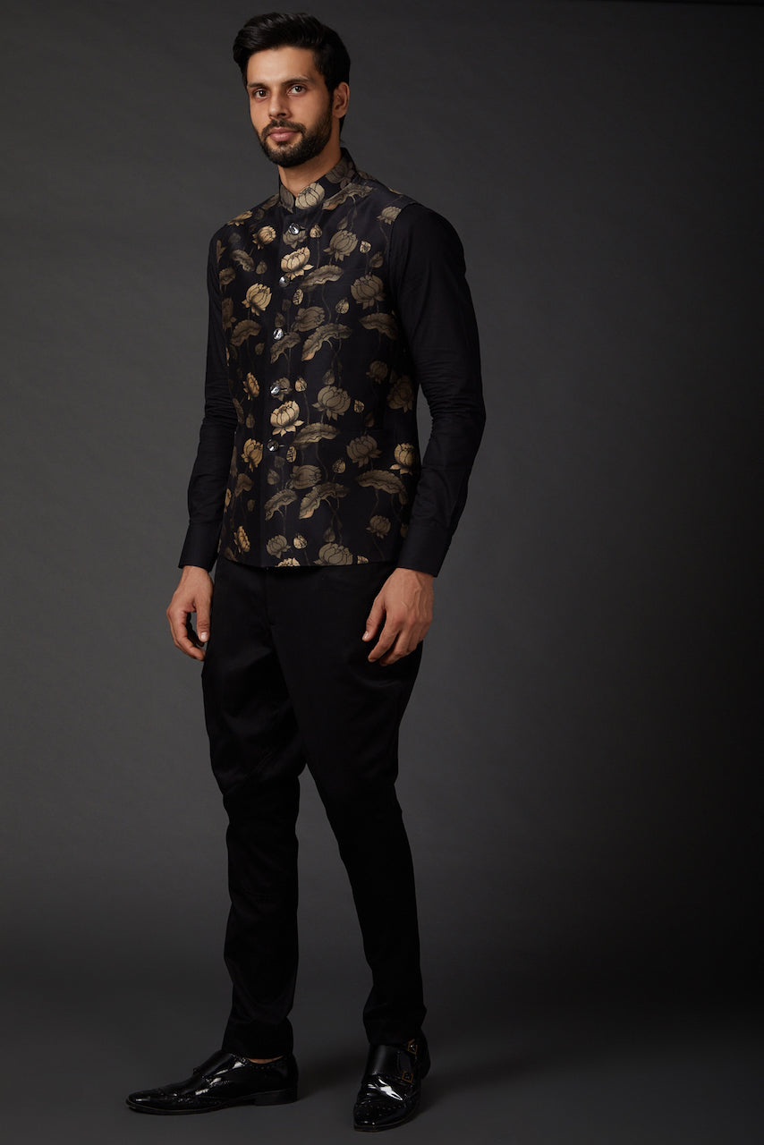 Black Chanderi Digital Printed Bundi