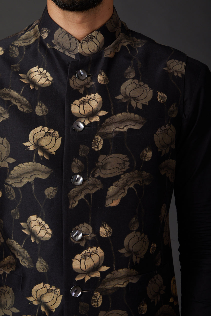 Black Chanderi Digital Printed Bundi