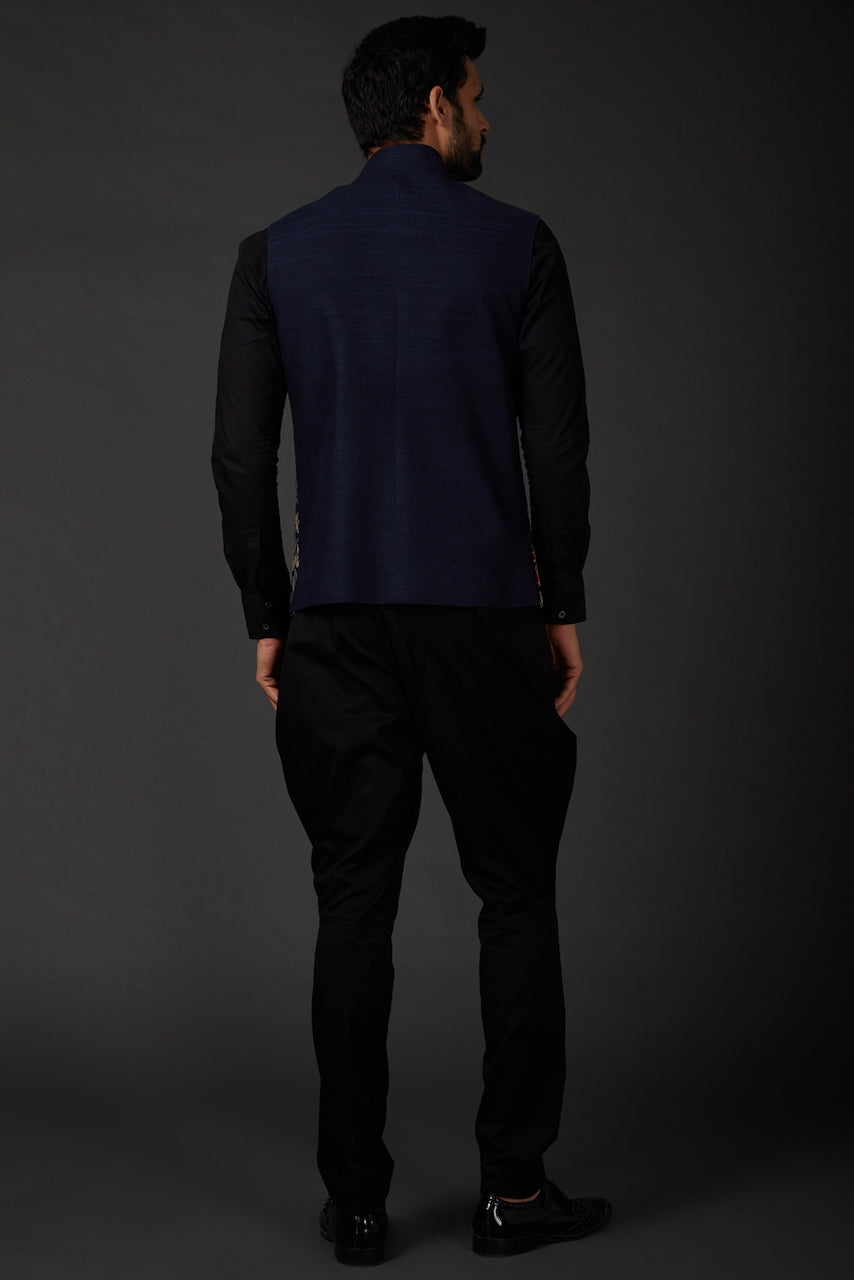 Indigo Embroidered Bundi