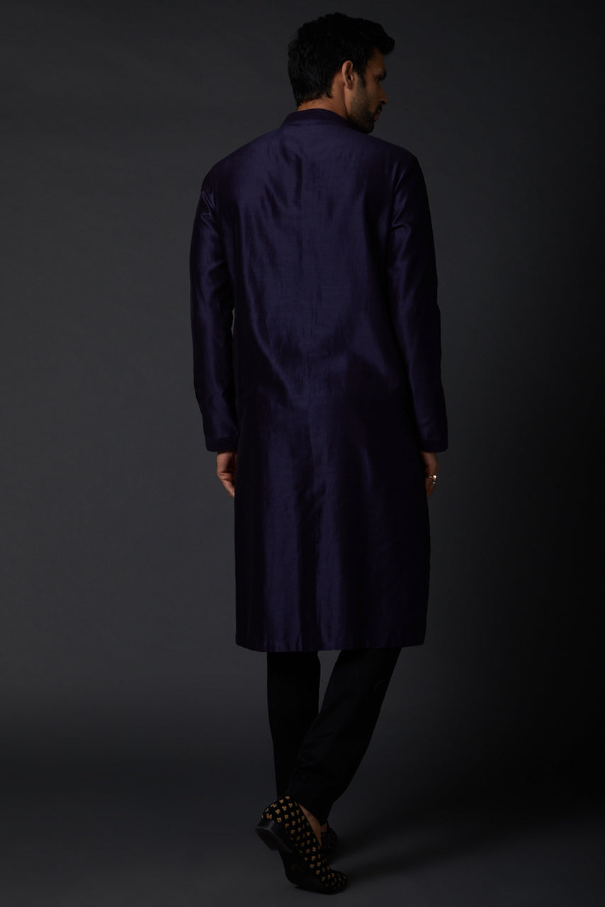 Men Indigo Blue Machine Embroidered Kurta Set