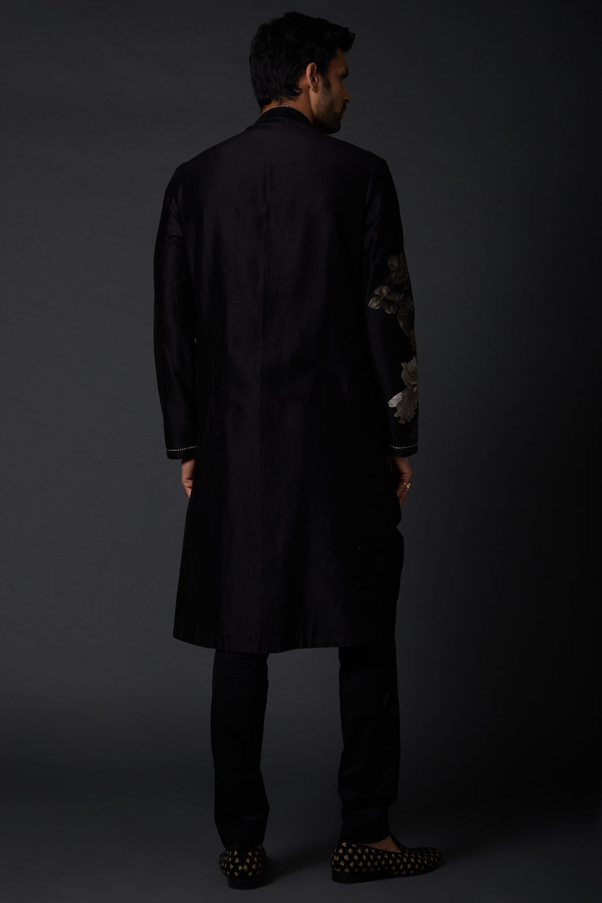 Men Black Kurta Set With Digital Print
