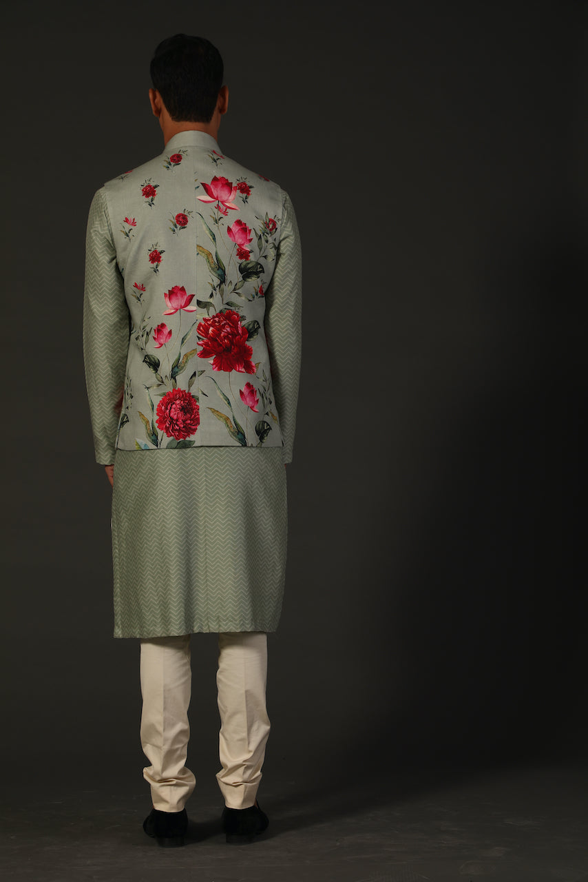 Sage Green Linen Digital Printed Bundi