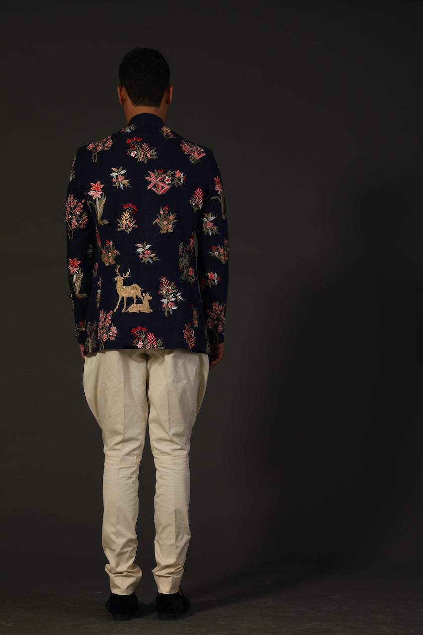 Indigo Blue Embroidered Bandhgala
