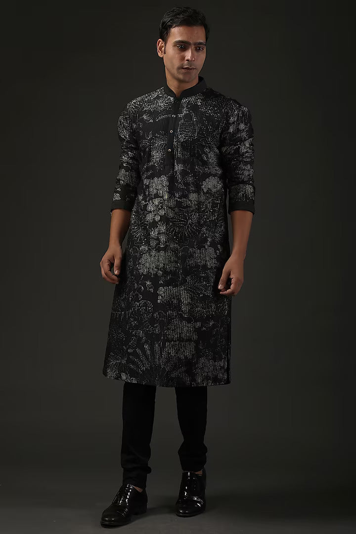 Men Black Digital Printed Kurta Set