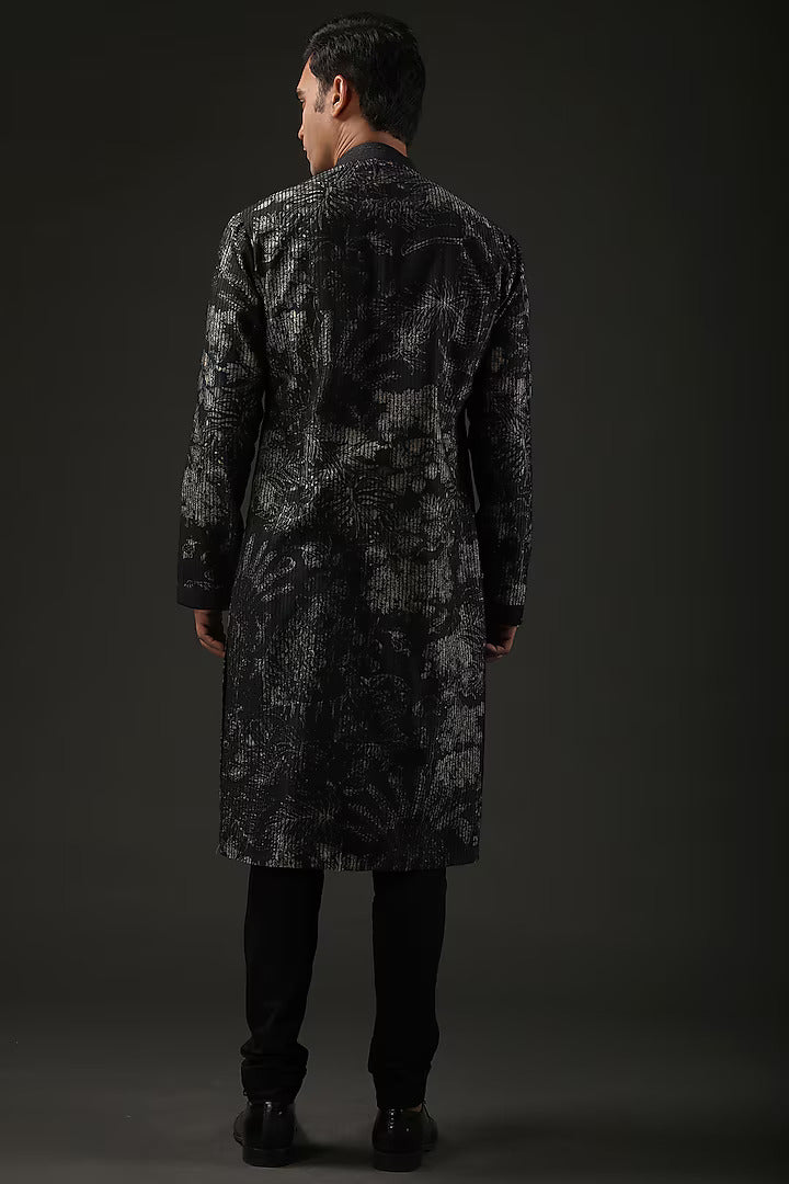 Men Black Digital Printed Kurta Set
