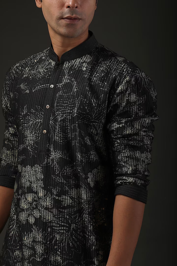 Men Black Digital Printed Kurta Set
