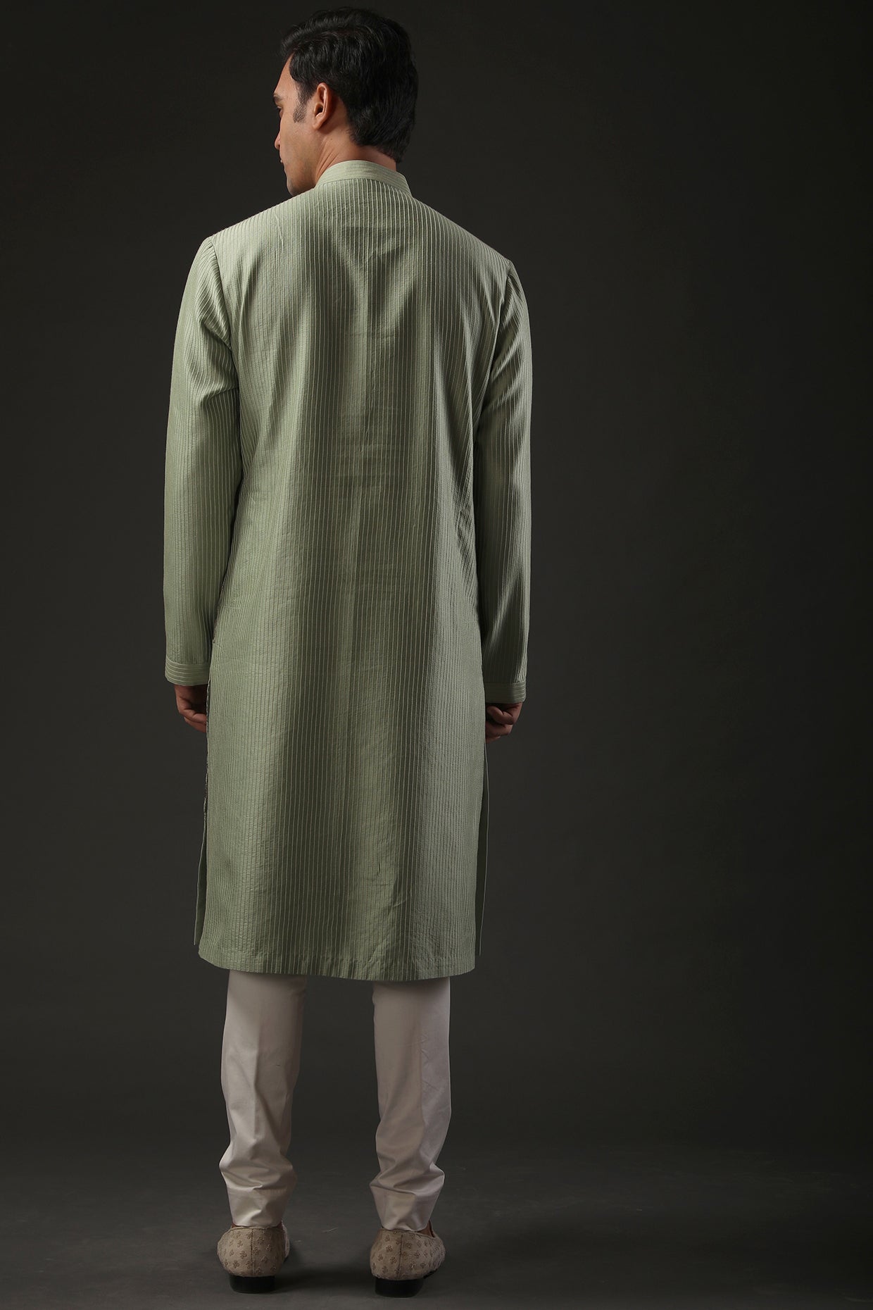 Men Green Embroidered Kurta Set