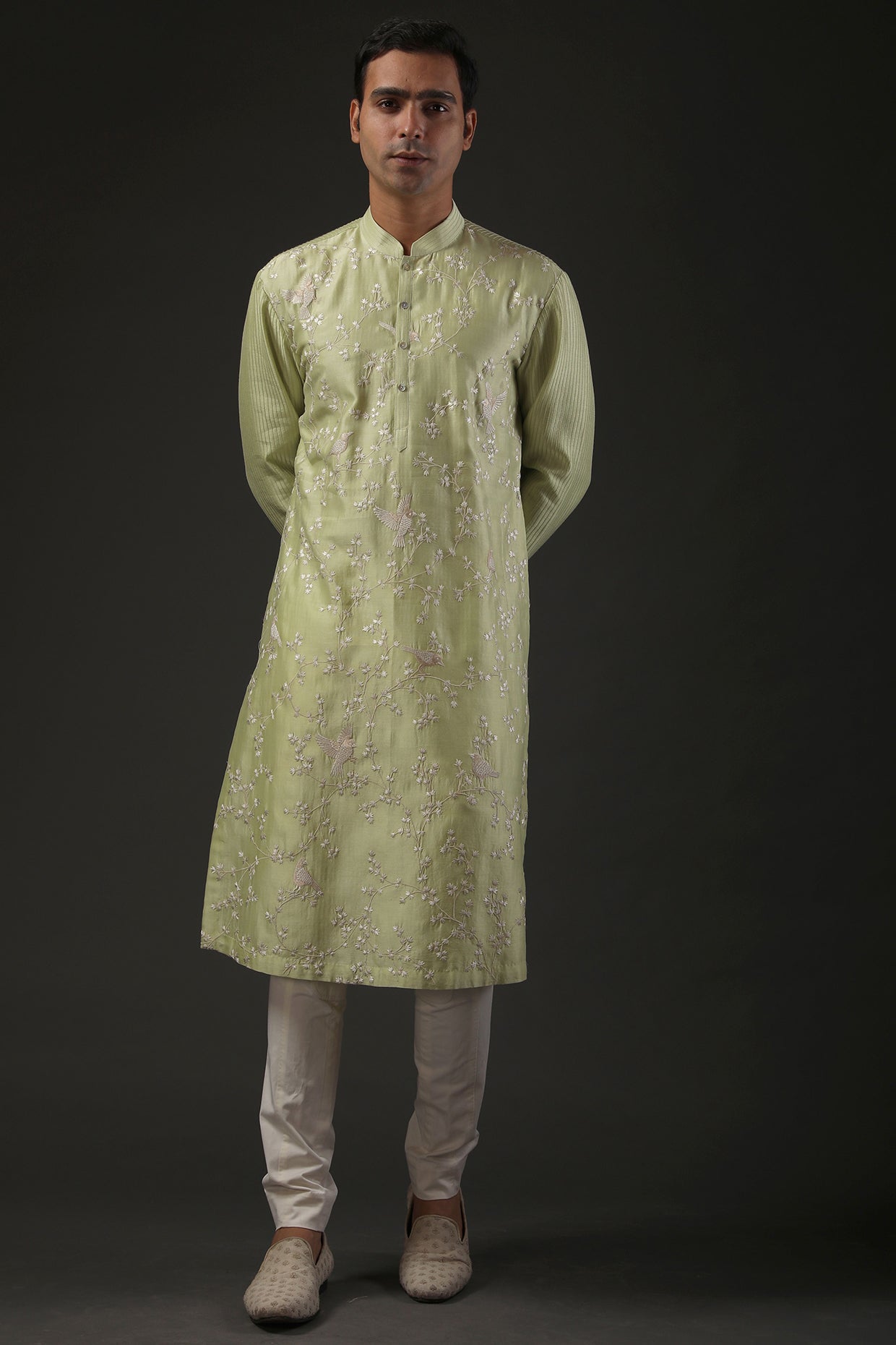 Men Mint Embroidered Kurta Set