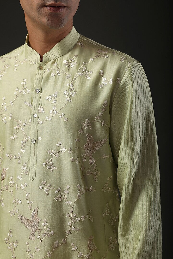 Men Mint Embroidered Kurta Set