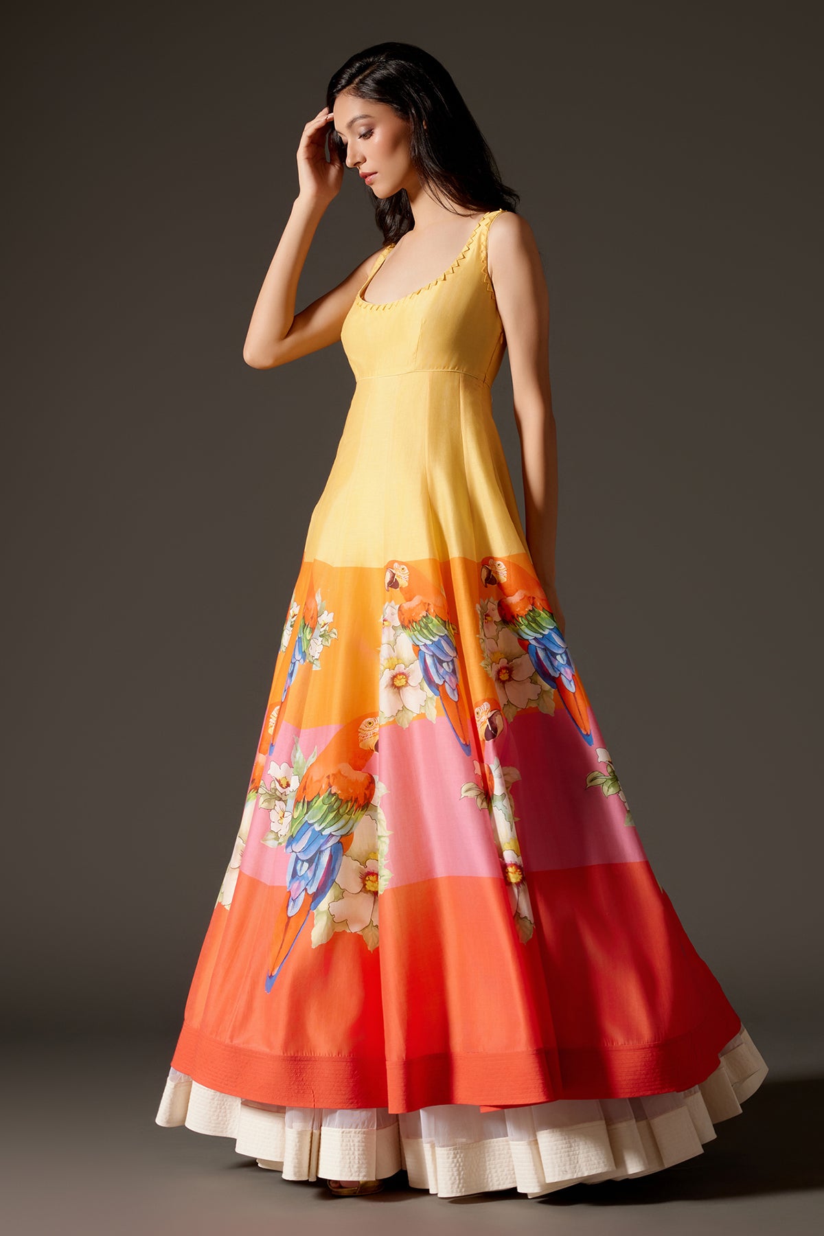 Multi-Color Printed Anarkali Set With Churidar And Dupatta