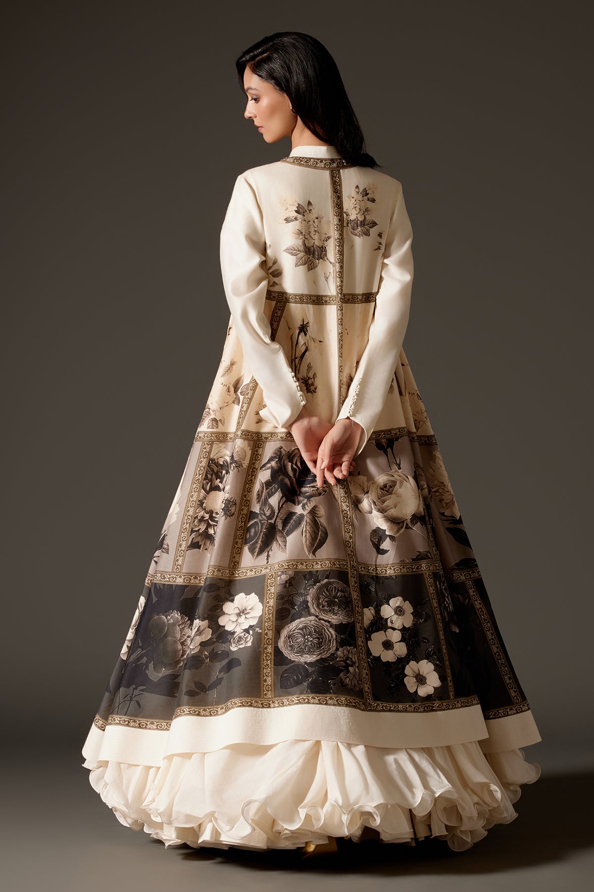 Chanderi Long Jacket With Floral Digital Print