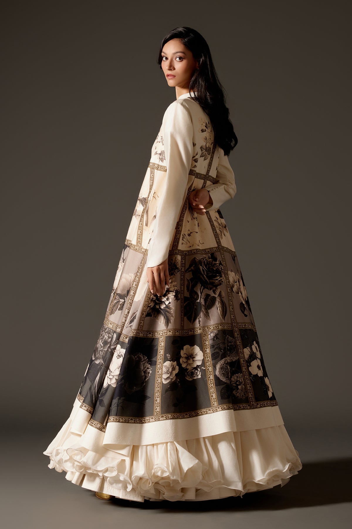 Chanderi Long Jacket With Floral Digital Print