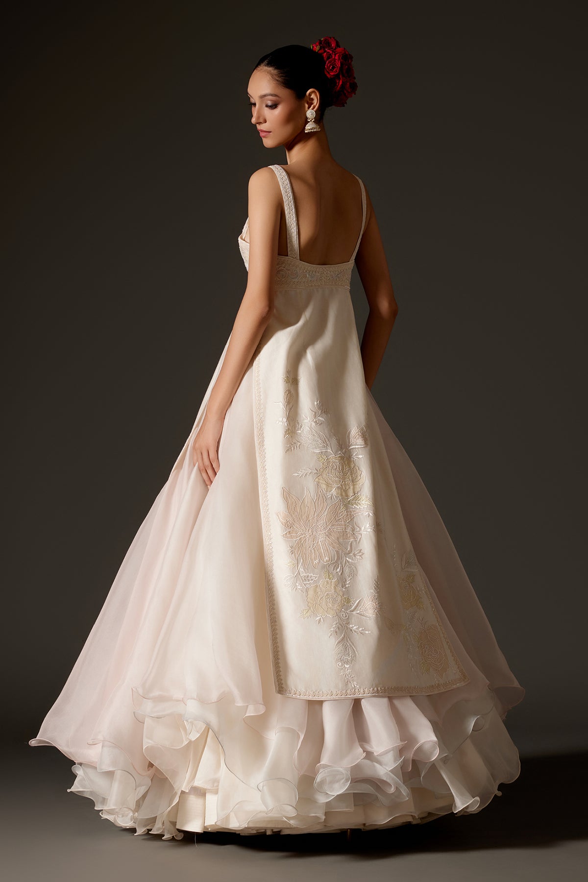 Ivory Slit Dress with Organza Detail