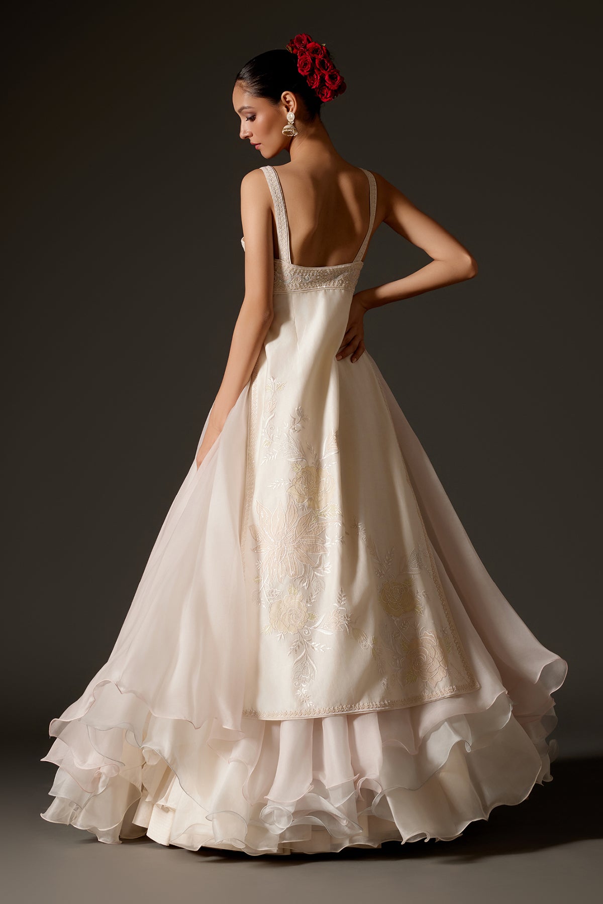 Ivory Slit Dress with Organza Detail