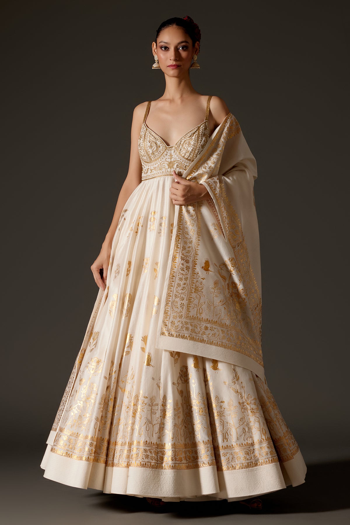 Ivory Chanderi Aanakali Set With Foil Elegance