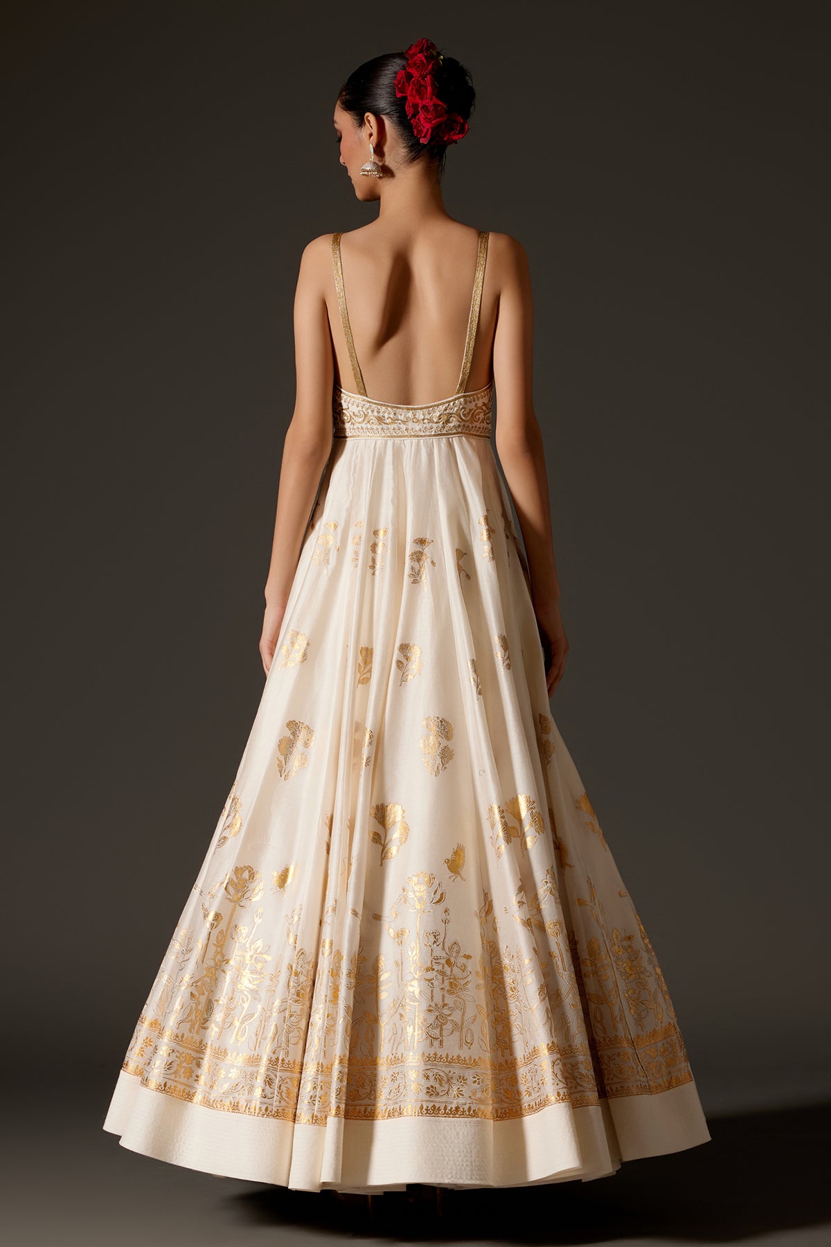 Ivory Chanderi Aanakali Set With Foil Elegance
