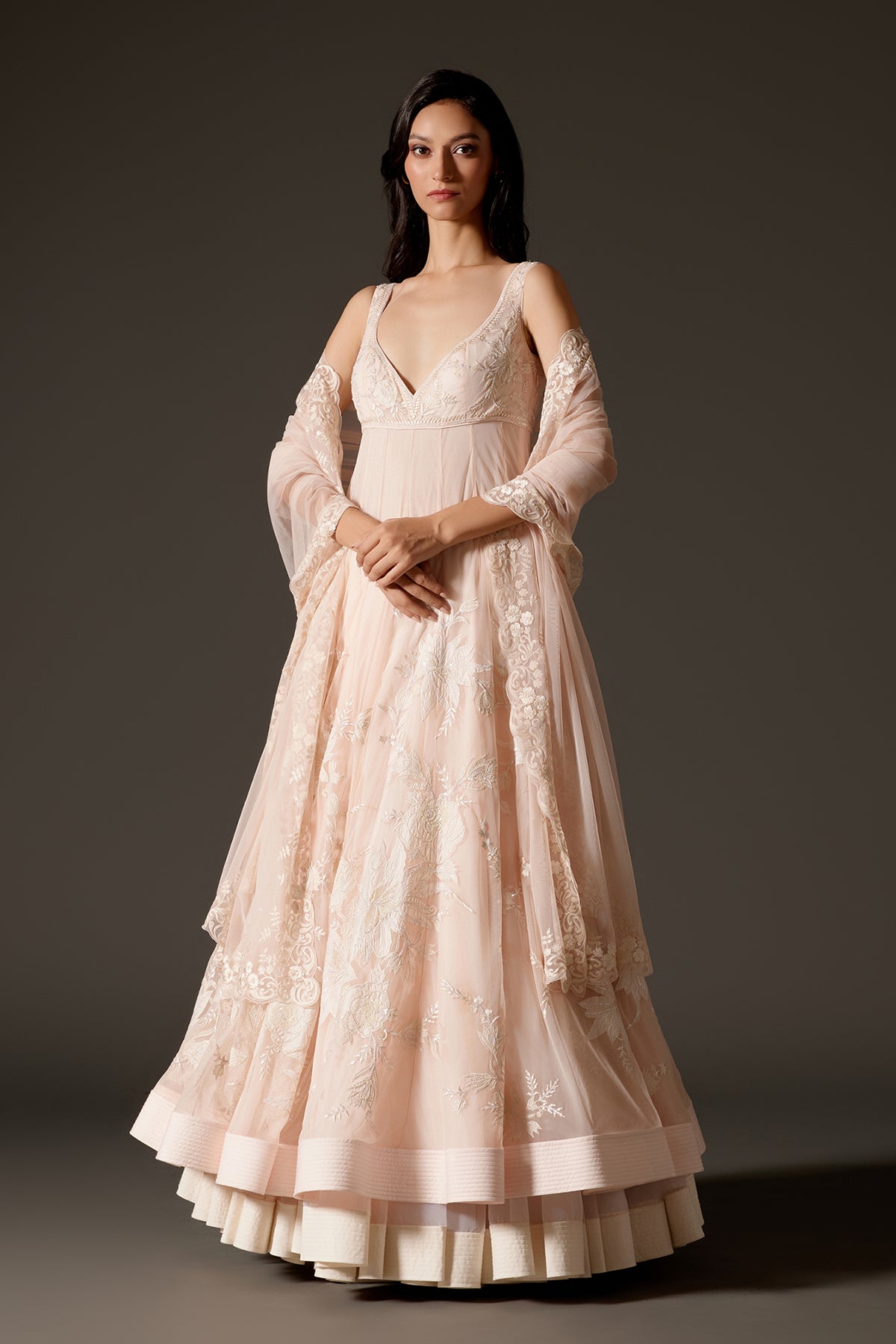 Pink Net Anarkali Set With Chudidar