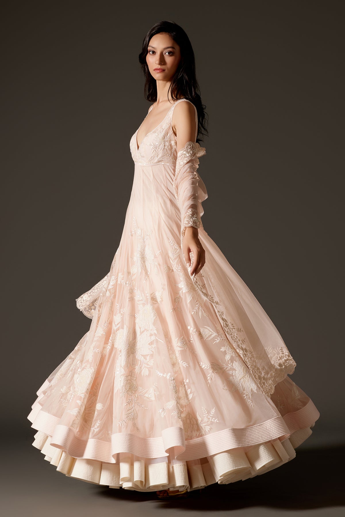Pink Net Anarkali Set With Chudidar