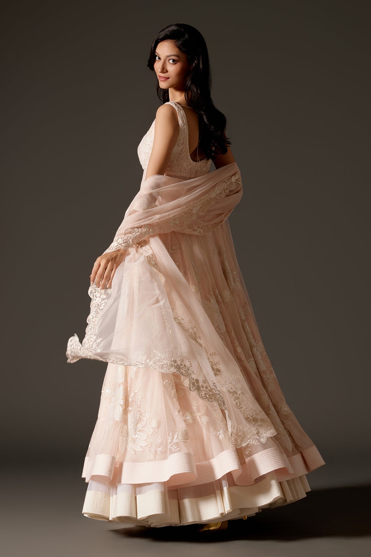 Pink Net Anarkali Set With Chudidar