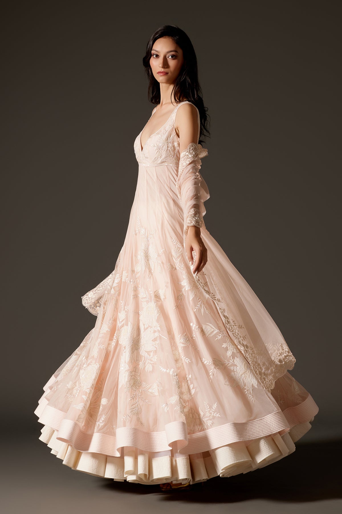 Pink Net Anarkali Set With Chudidar
