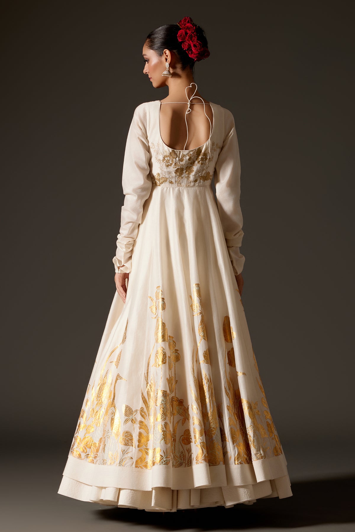 Ivory Chanderi Aanakali Set With Foil Elegance