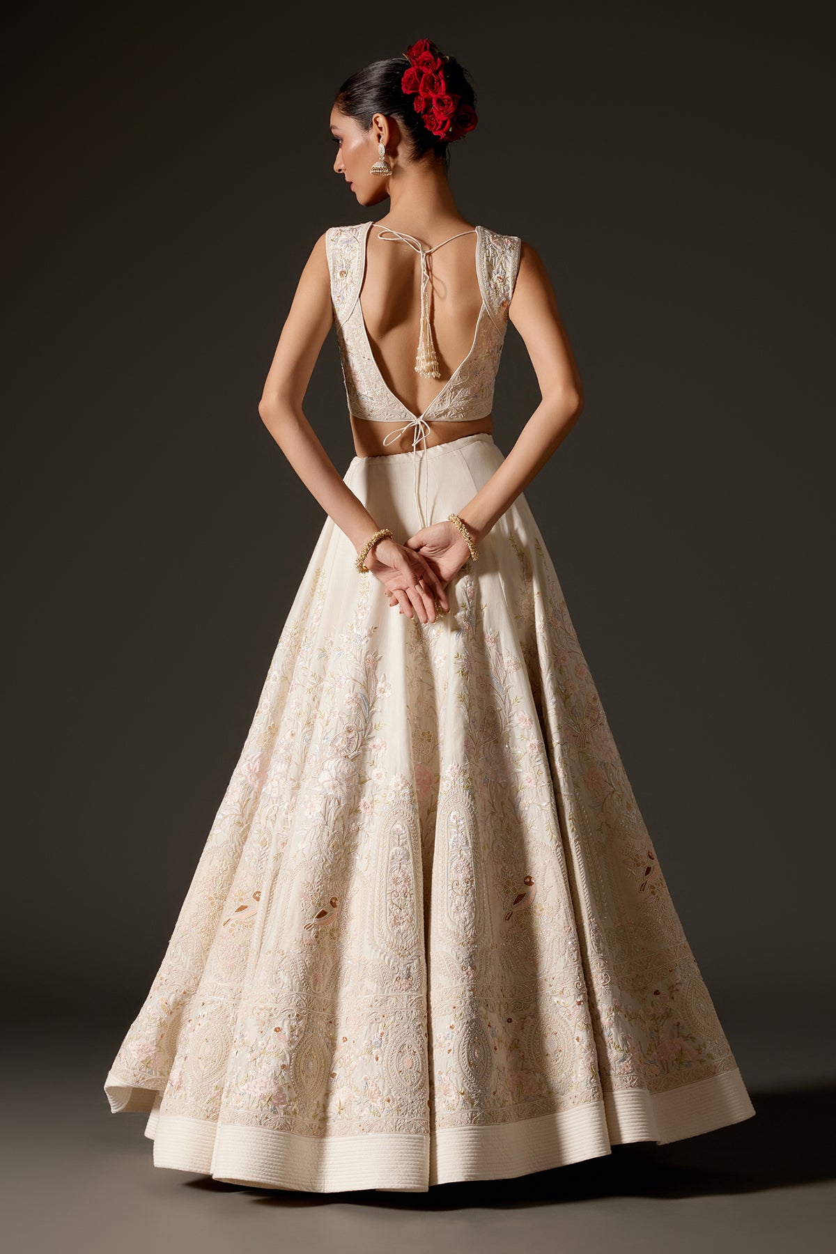 Ivory Chanderi Lehenga With Embroidery