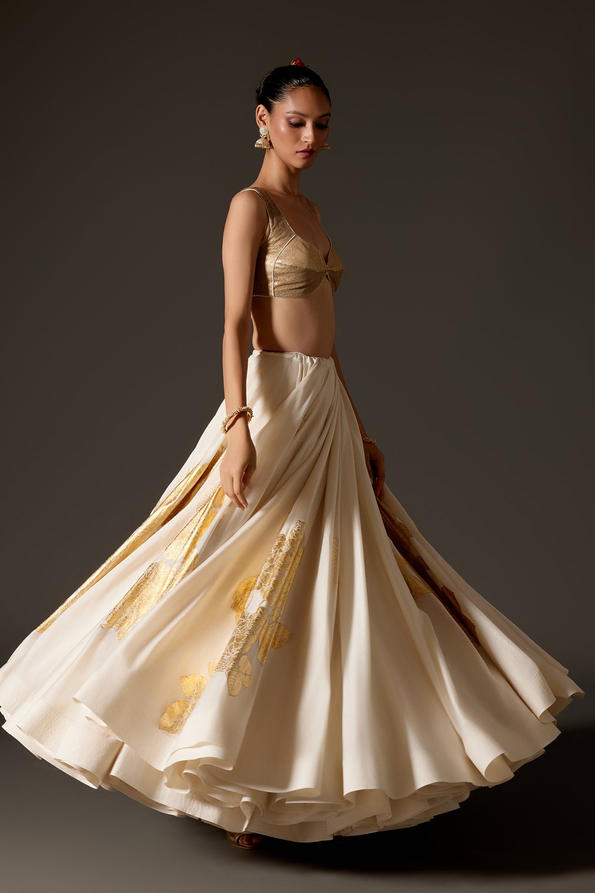 Ivory Chanderi Lehenga Set With Foil Elegance