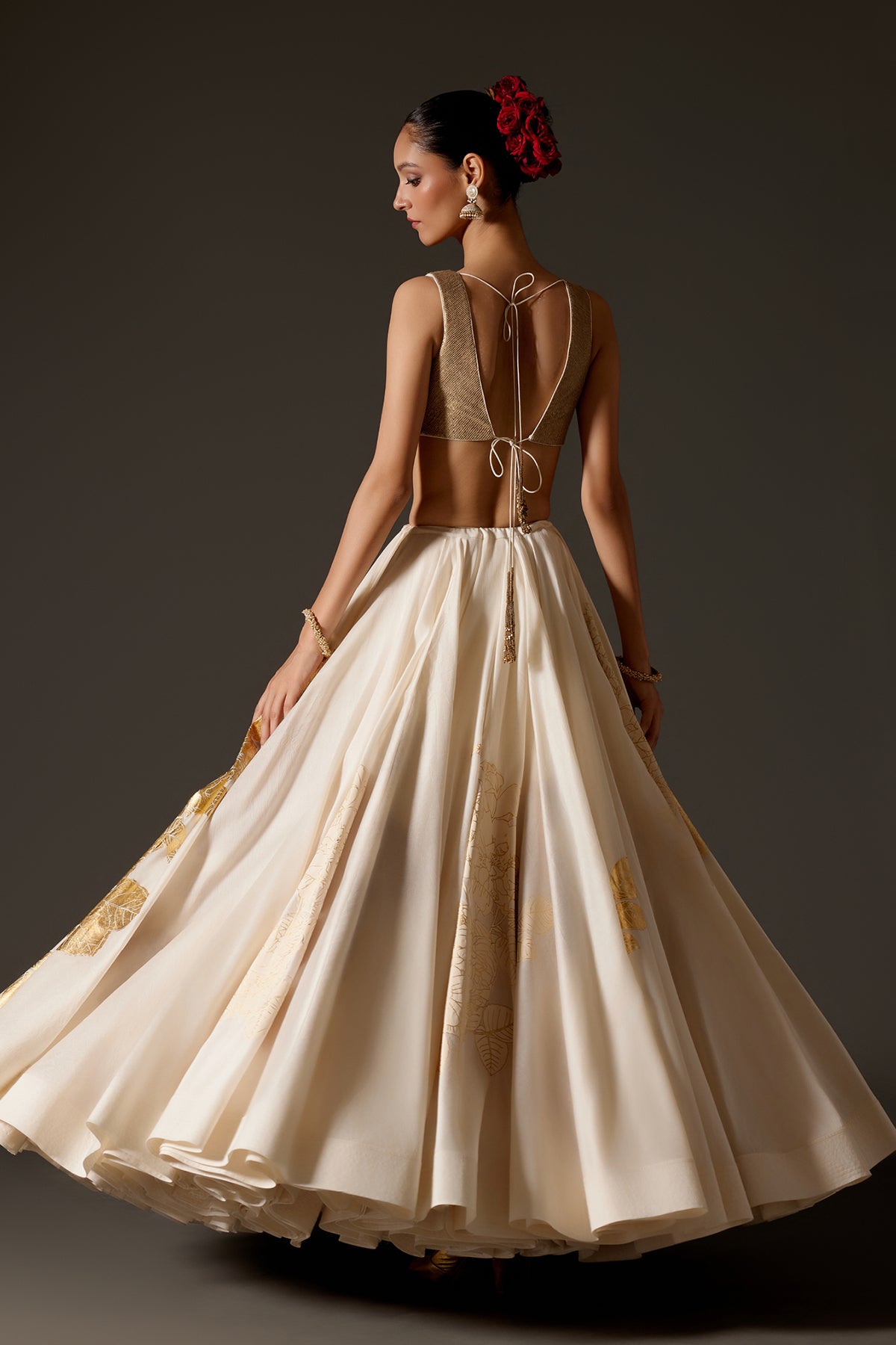 Ivory Chanderi Lehenga Set With Foil Elegance