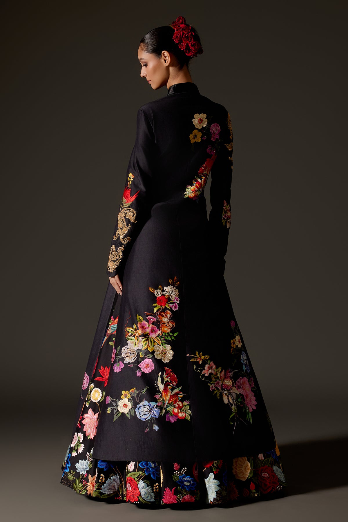 Black Chanderi Long Jacket With Embroidery