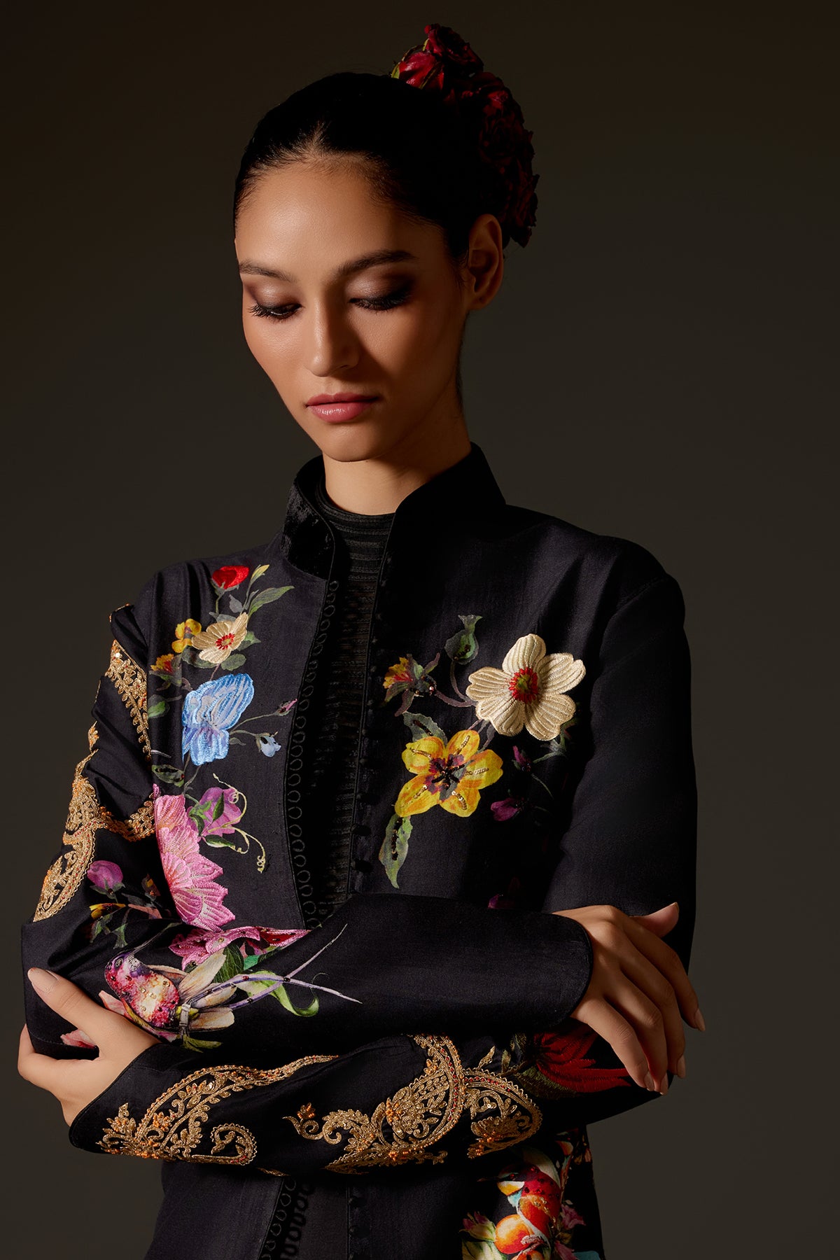 Black Chanderi Long Jacket With Embroidery