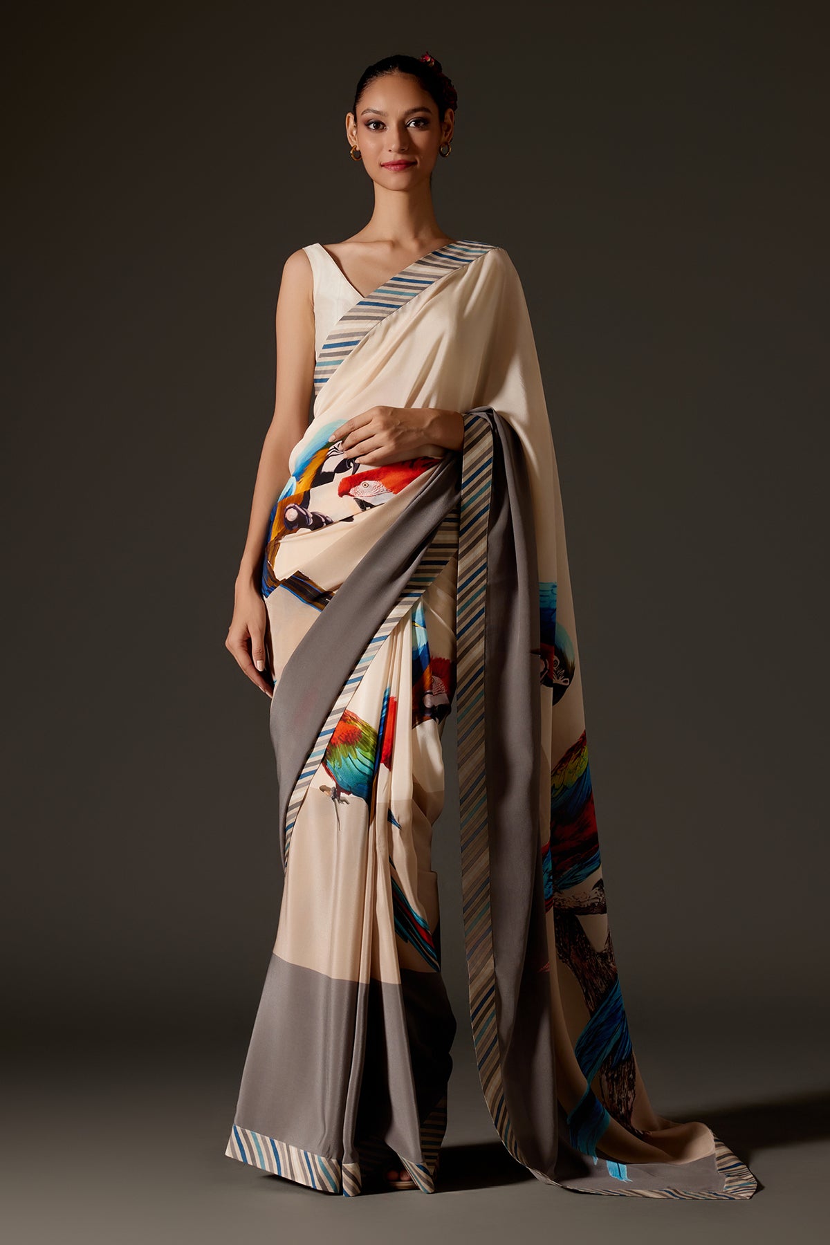 Crepe Saree With Bird Digital Print