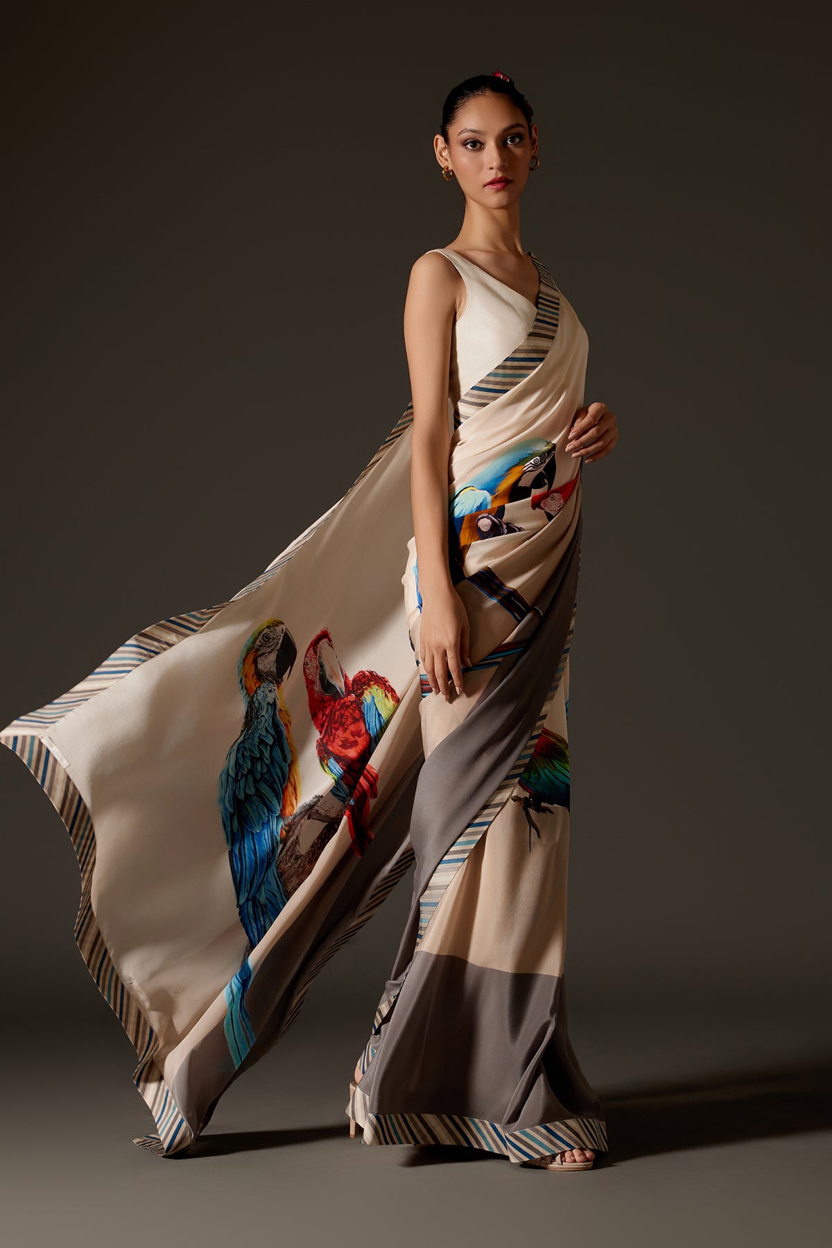 Crepe Saree With Bird Digital Print