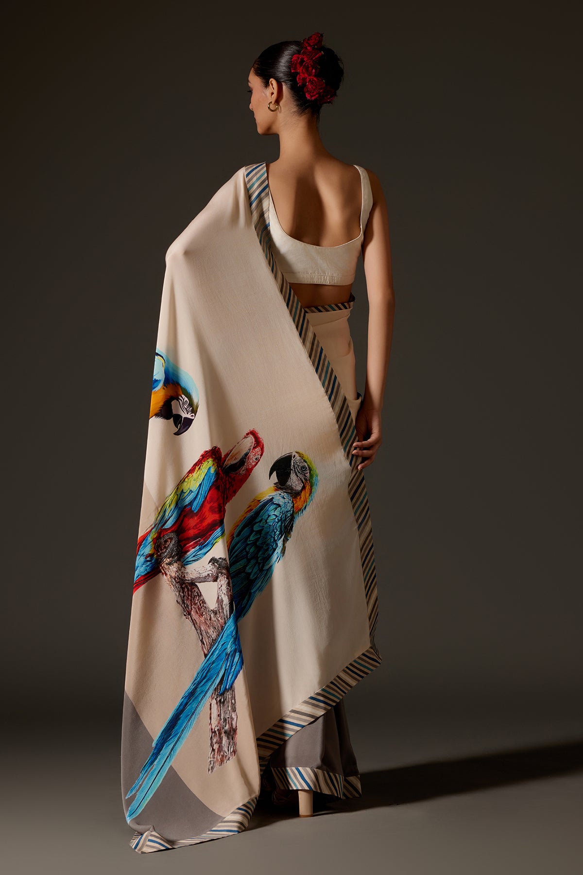 Crepe Saree With Bird Digital Print