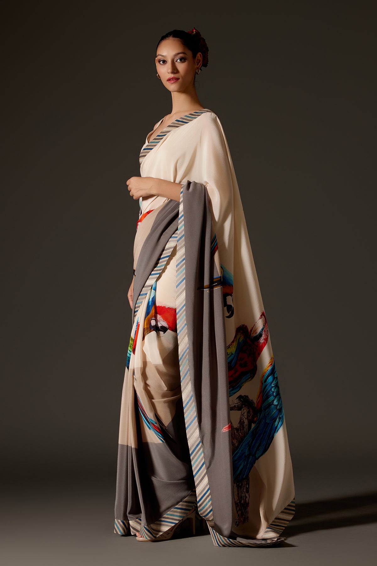 Crepe Saree With Bird Digital Print