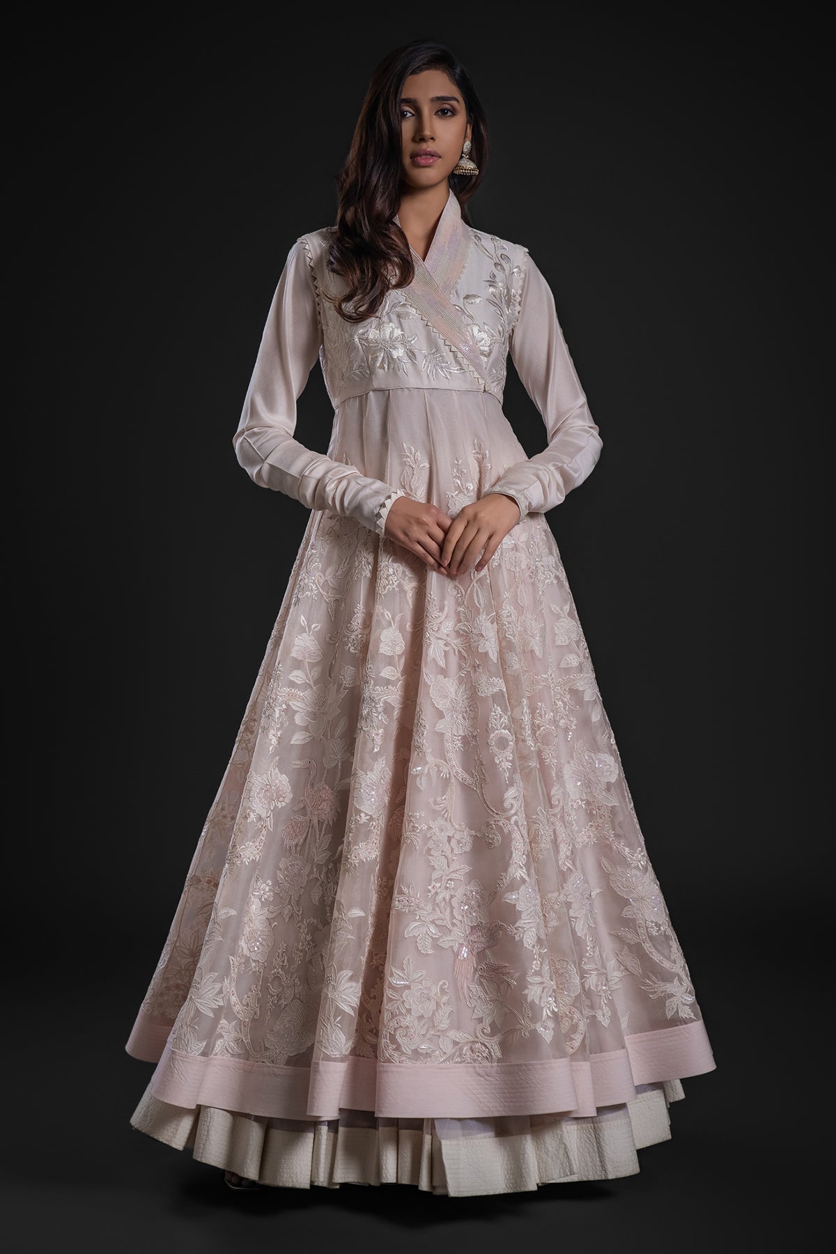Pink Organza Anarkali Set With hand Embroidery
