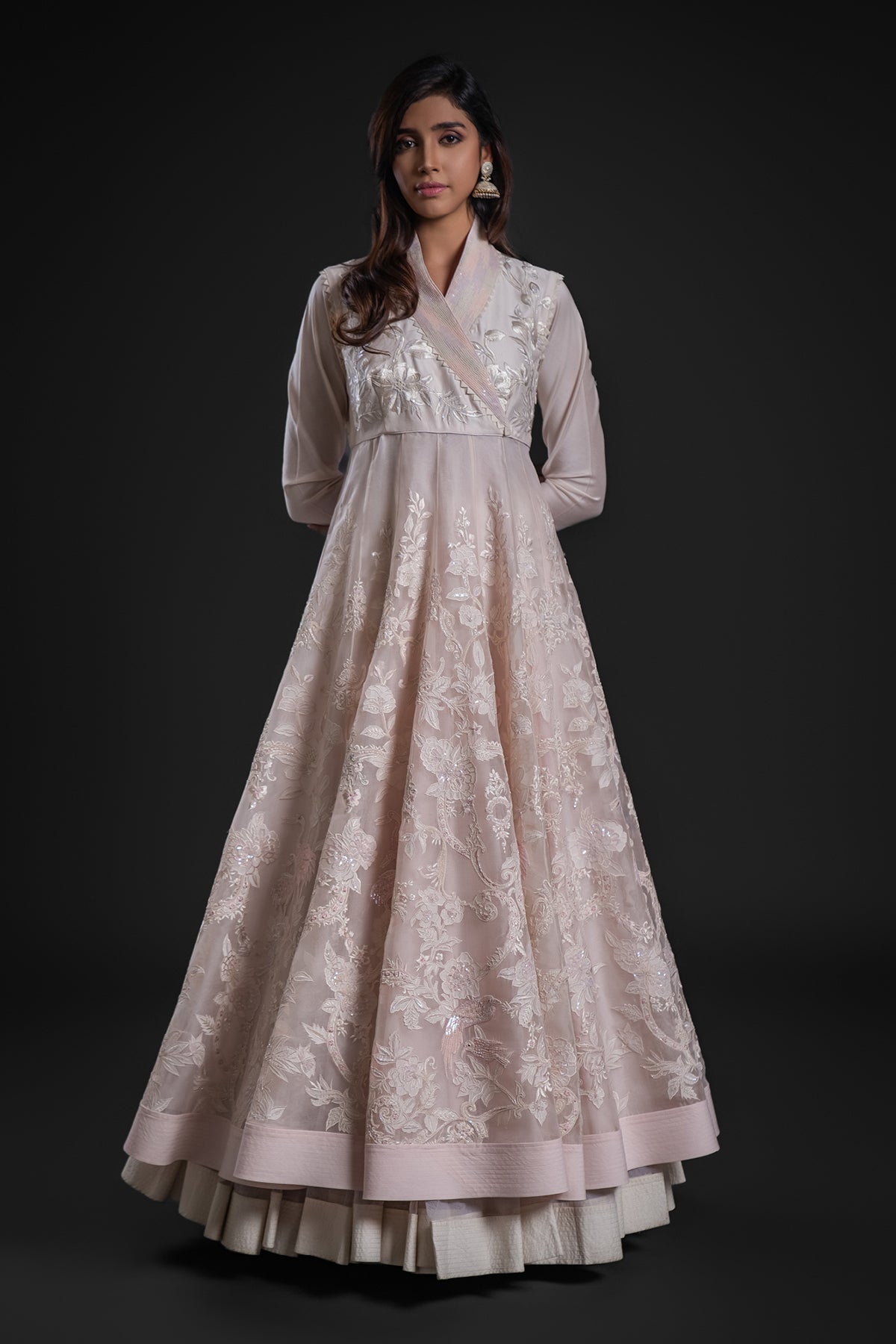 Pink Organza Anarkali Set With hand Embroidery