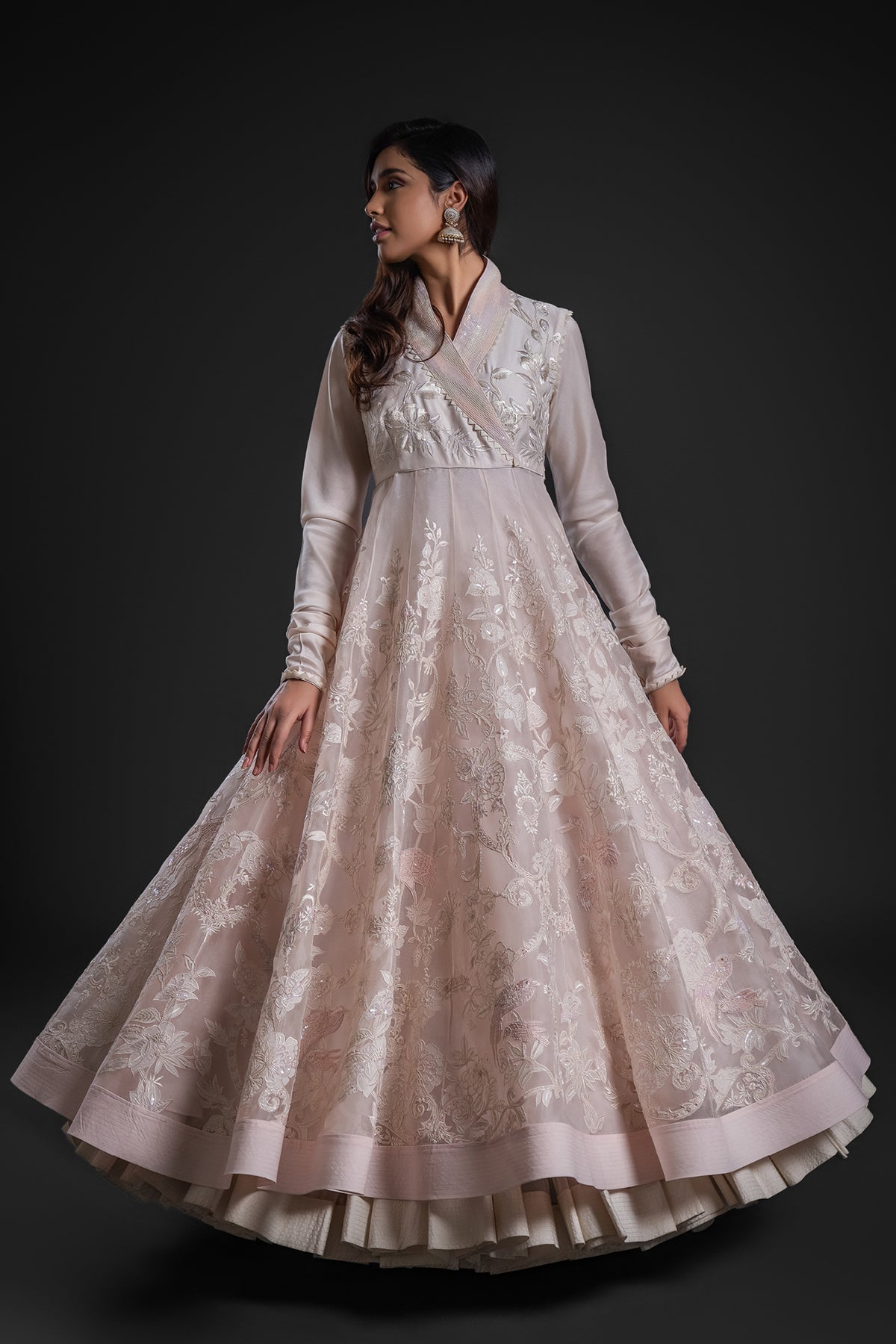 Pink Organza Anarkali Set With hand Embroidery