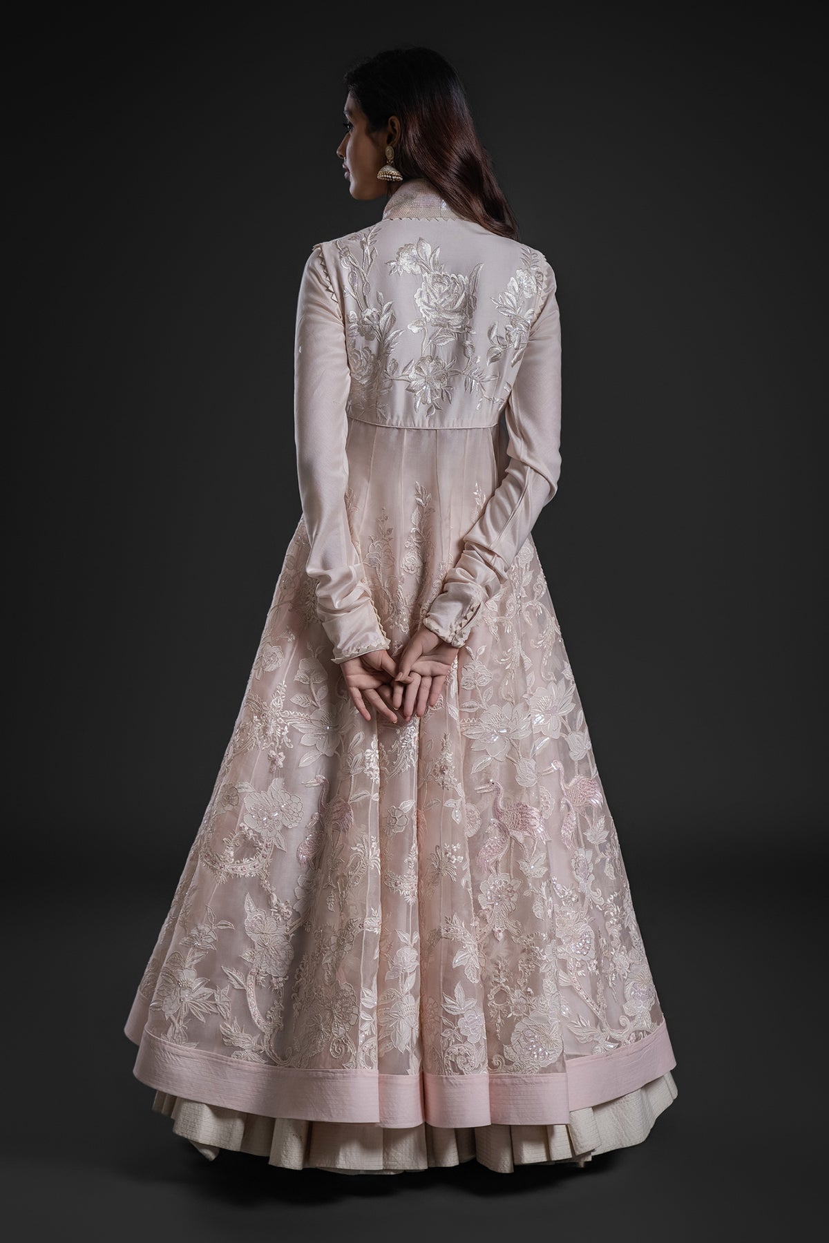 Pink Organza Anarkali Set With hand Embroidery