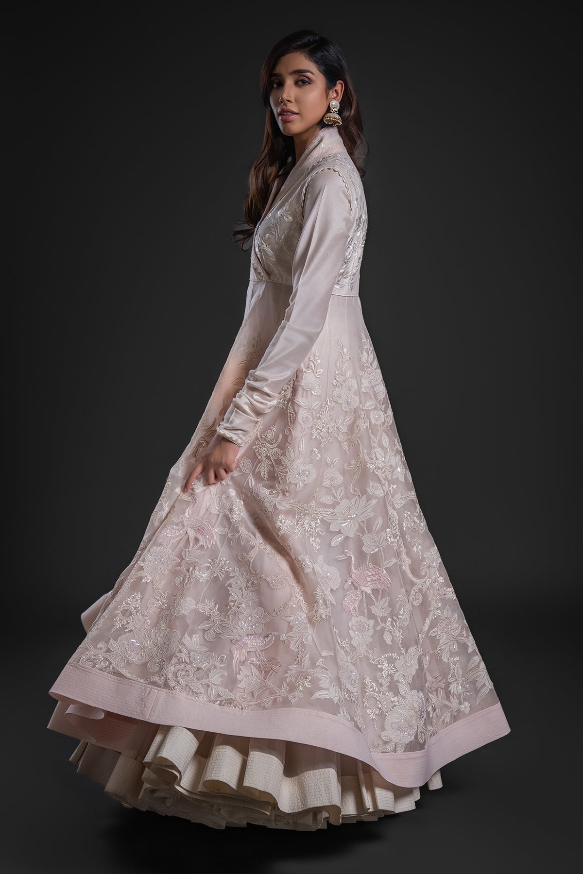 Pink Organza Anarkali Set With hand Embroidery