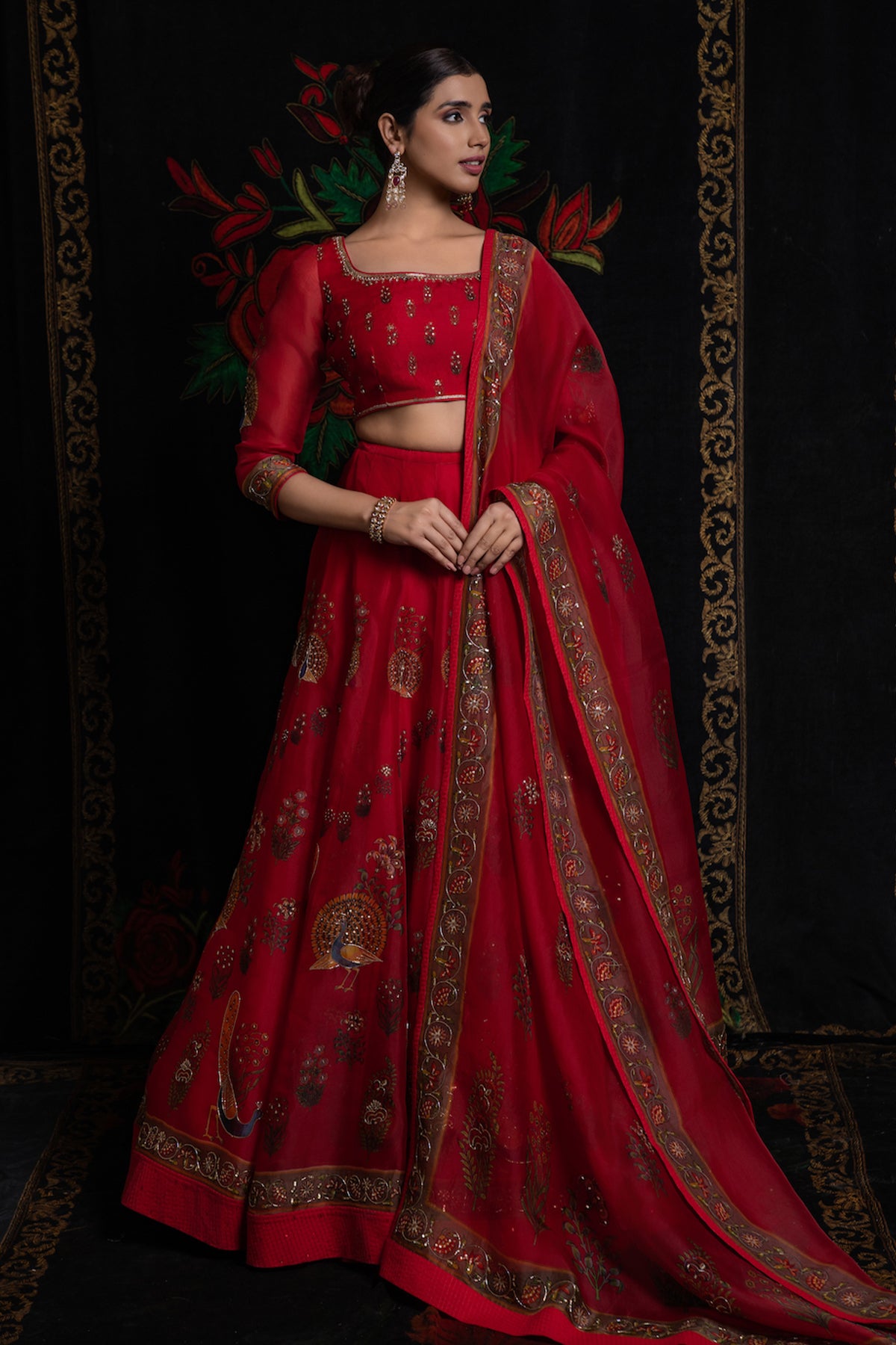 Organza Lehenga Set With Digital Print Embroidery