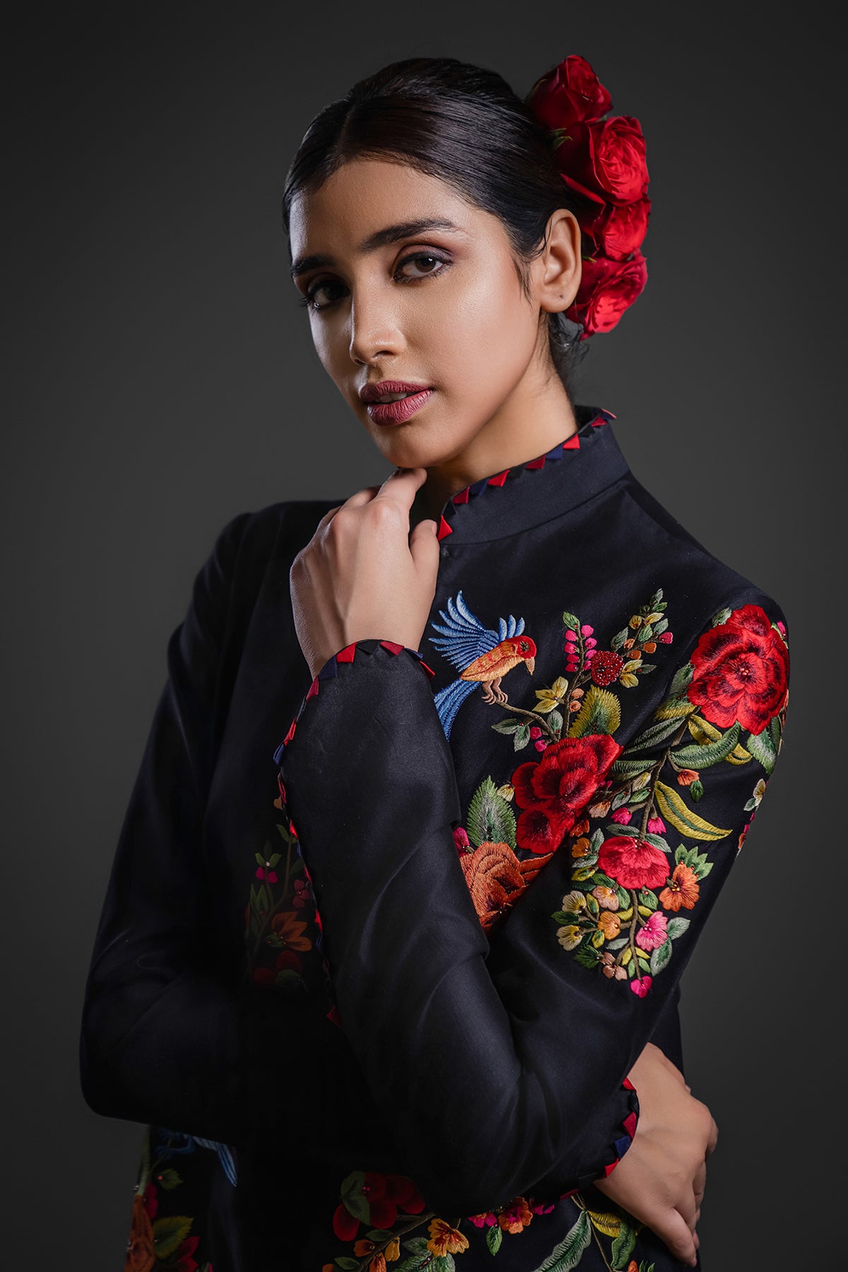 Black Long Jacket With Embroidery