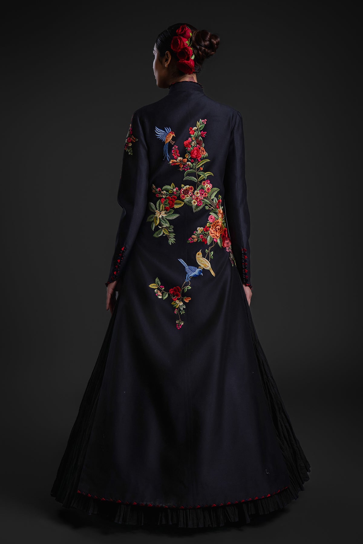 Black Long Jacket With Embroidery