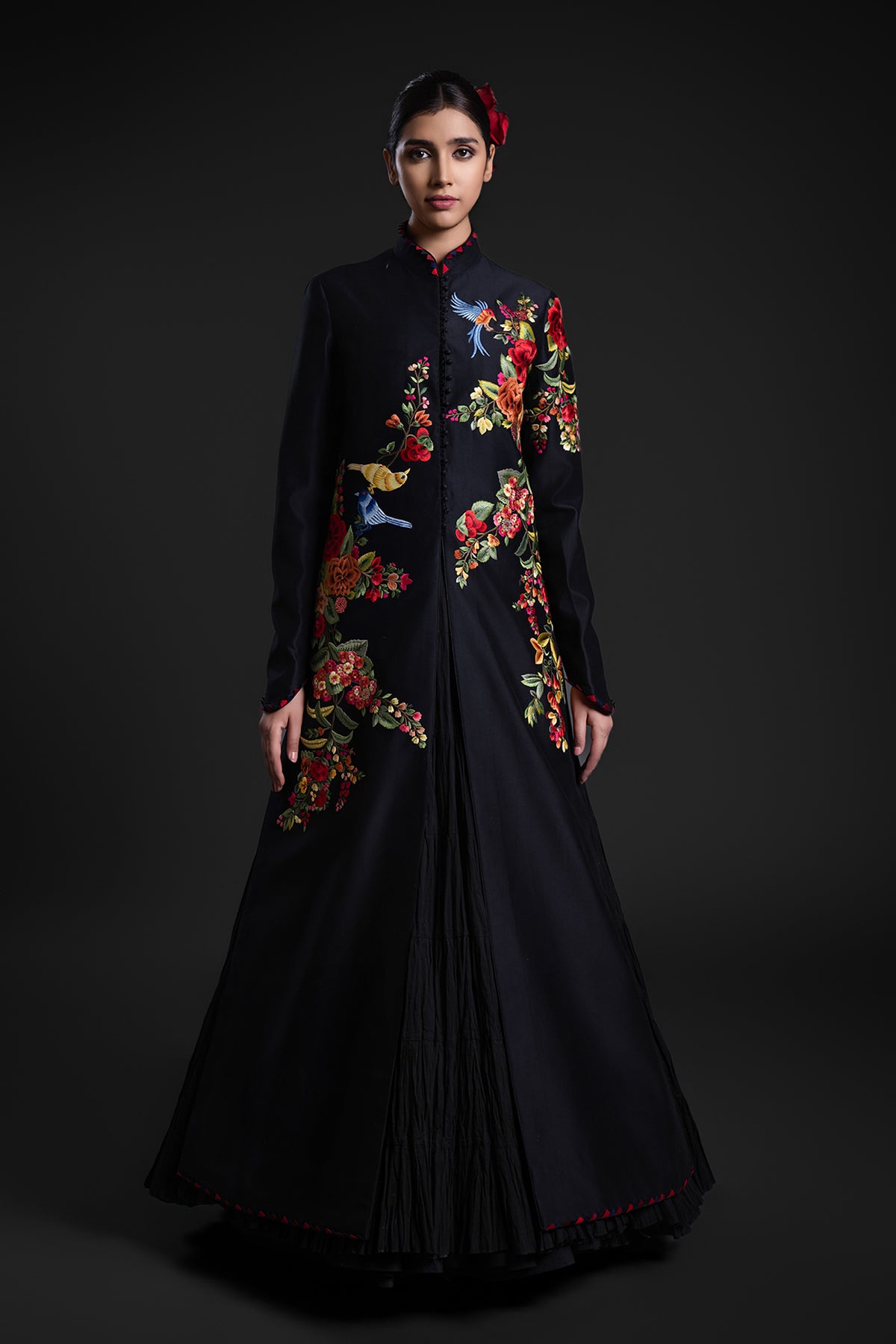 Black Long Jacket With Embroidery